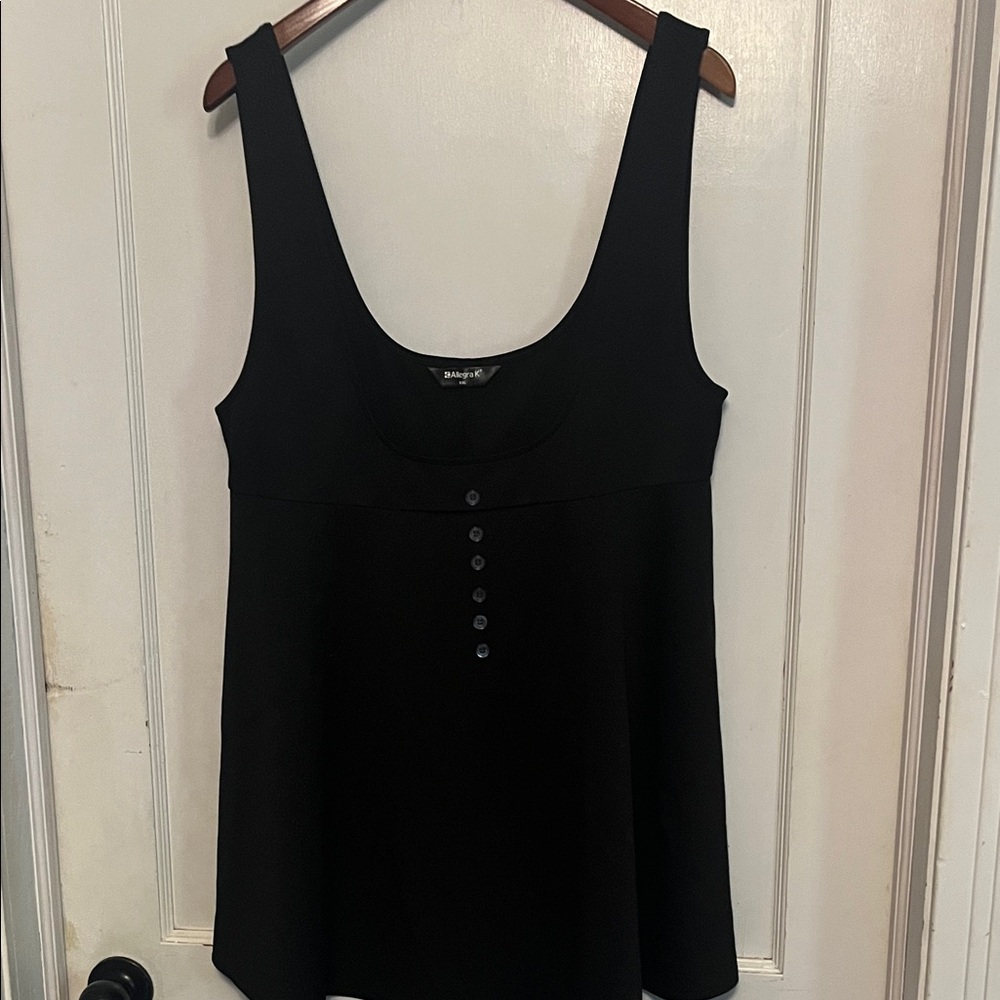 Allegra K Black Pinafore Midi Dress with Button Detail